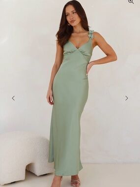 SILKEN TWILIGHT SATIN MAXI DRESS SAGE